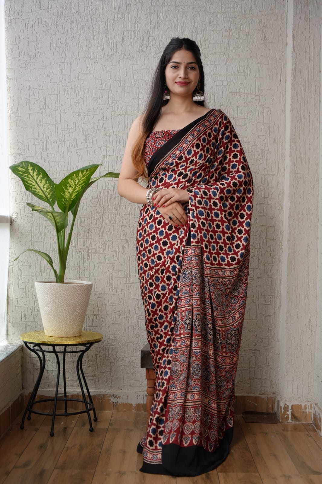 Pure Ajrakh Print Modal Silk Saree