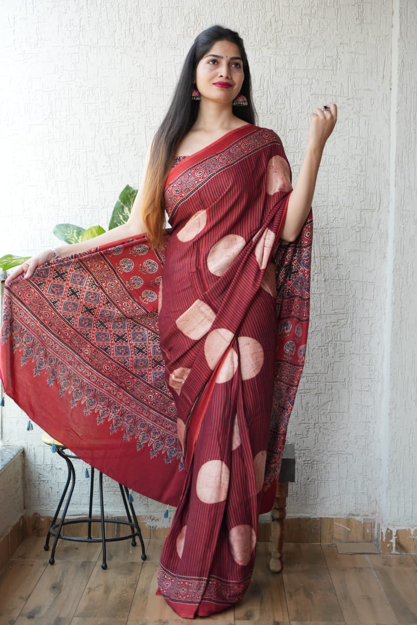 Pure Ajrakh Print Modal Silk Saree