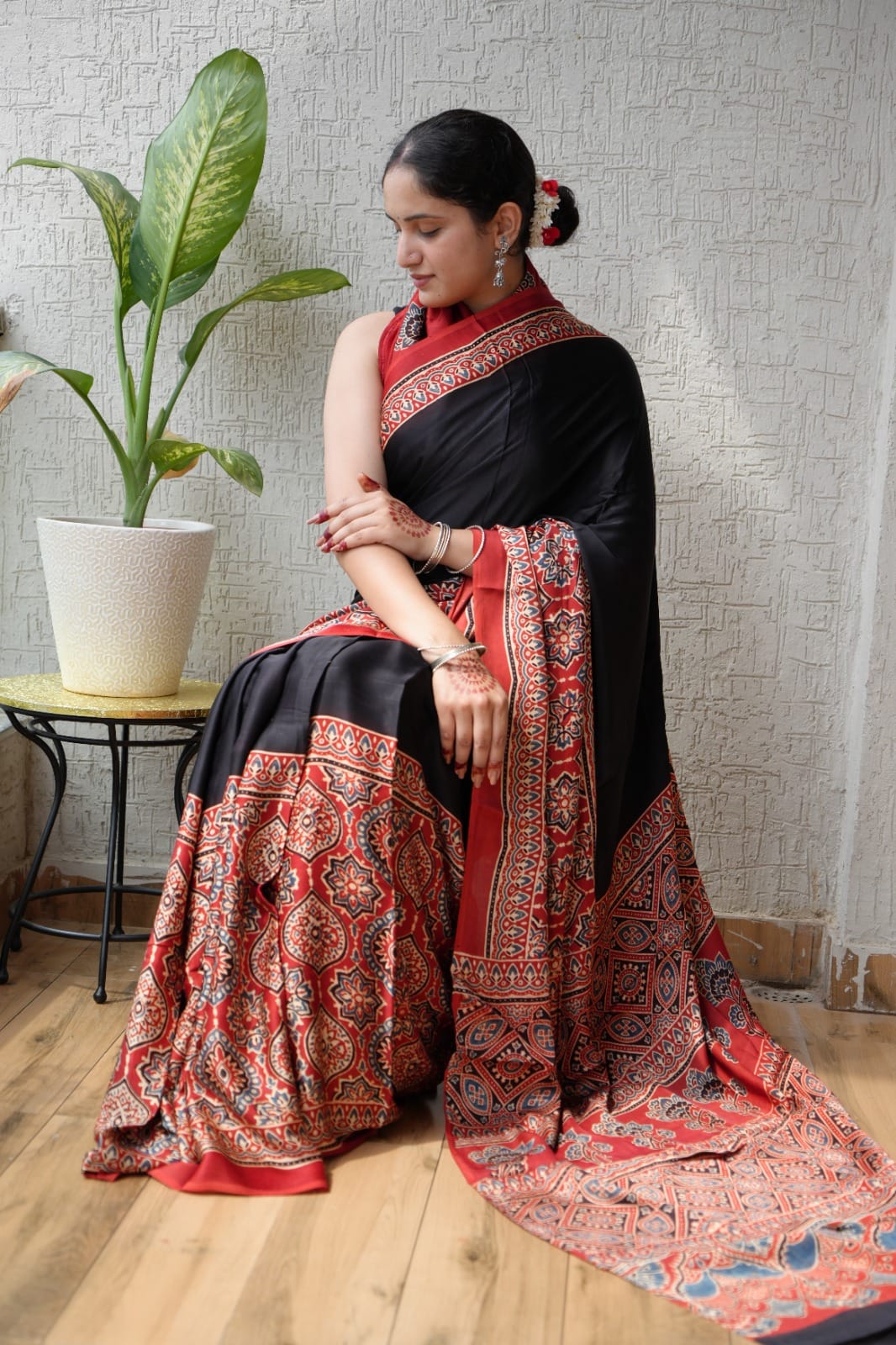Pure Ajrakh Print Modal Silk Saree