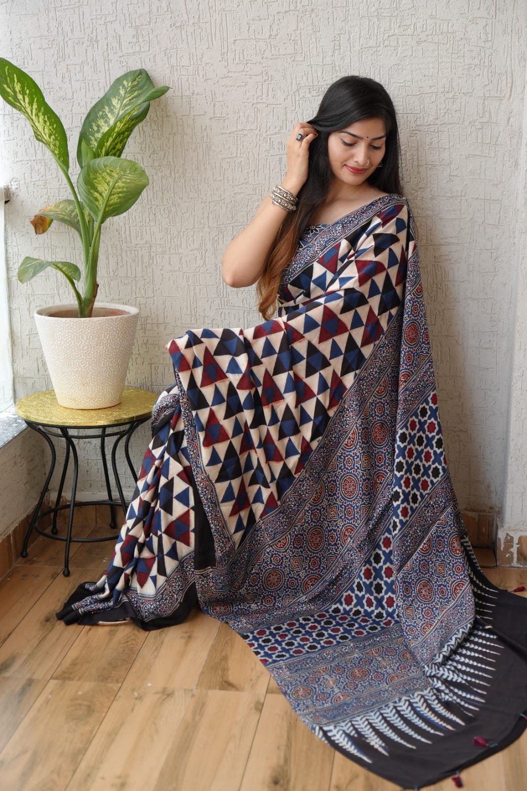 Pure Ajrakh Print Modal Silk Saree