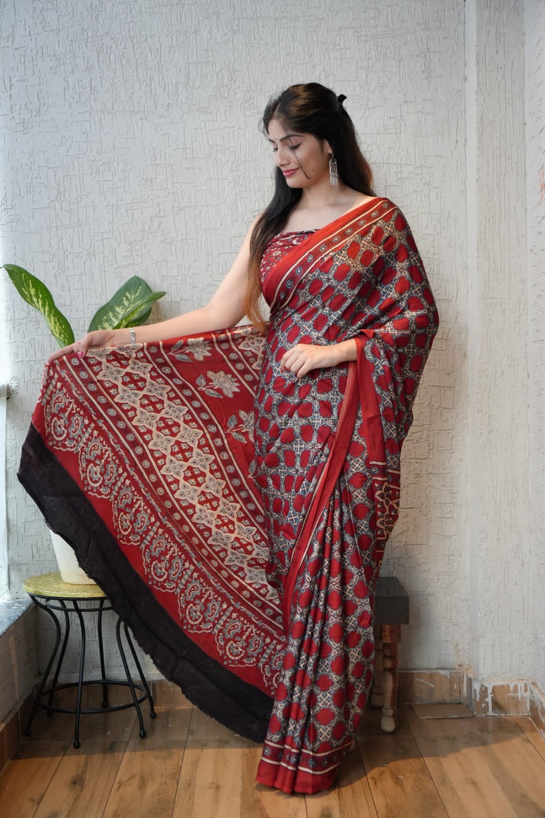 Pure Ajrakh Print Modal Silk Saree