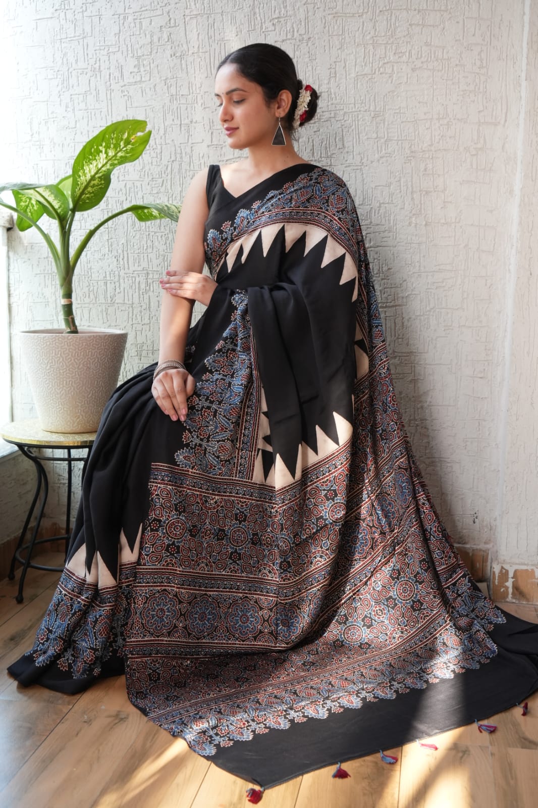 Pure Ajrakh Print Modal Silk Saree