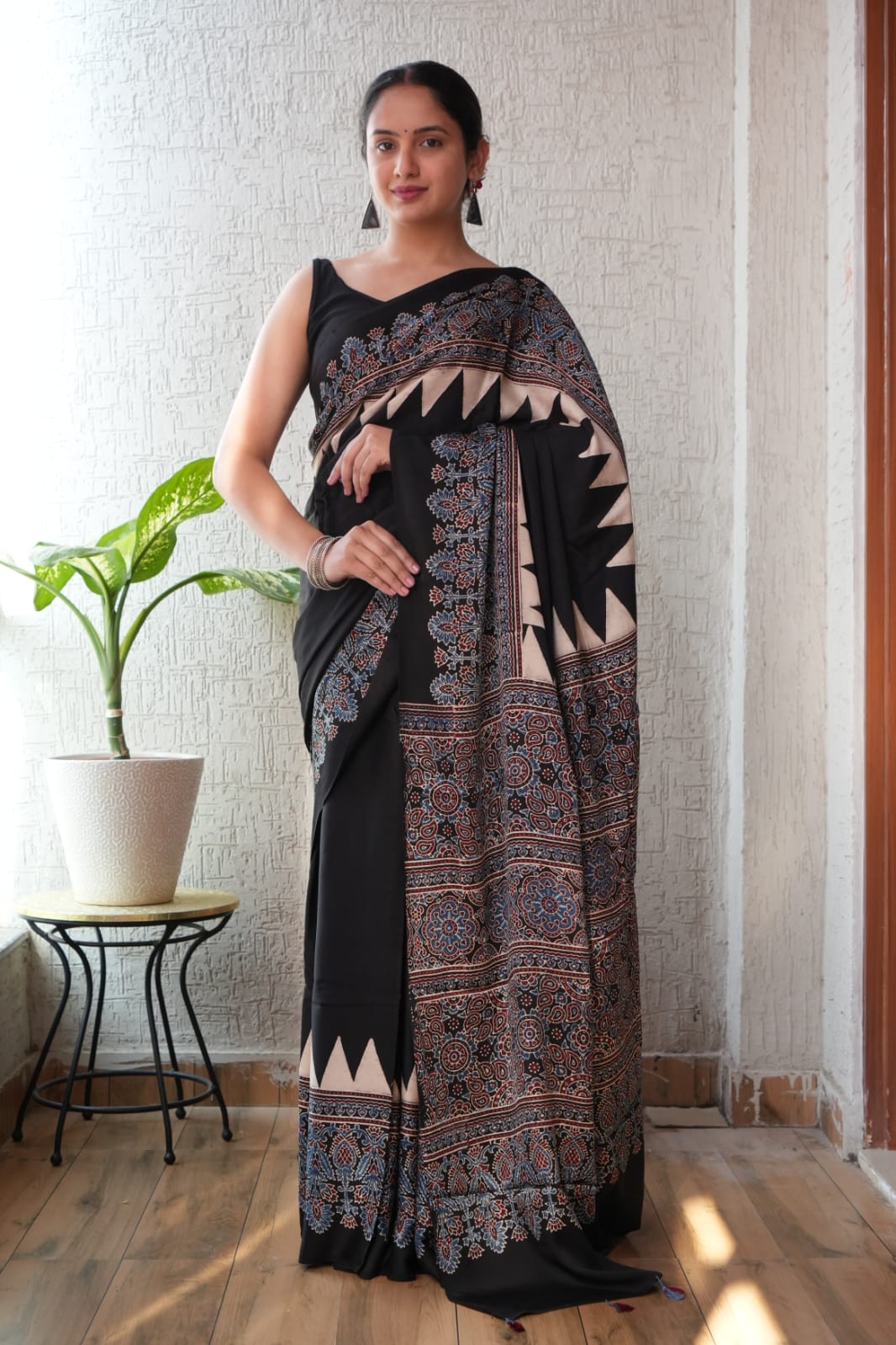 Pure Ajrakh Print Modal Silk Saree