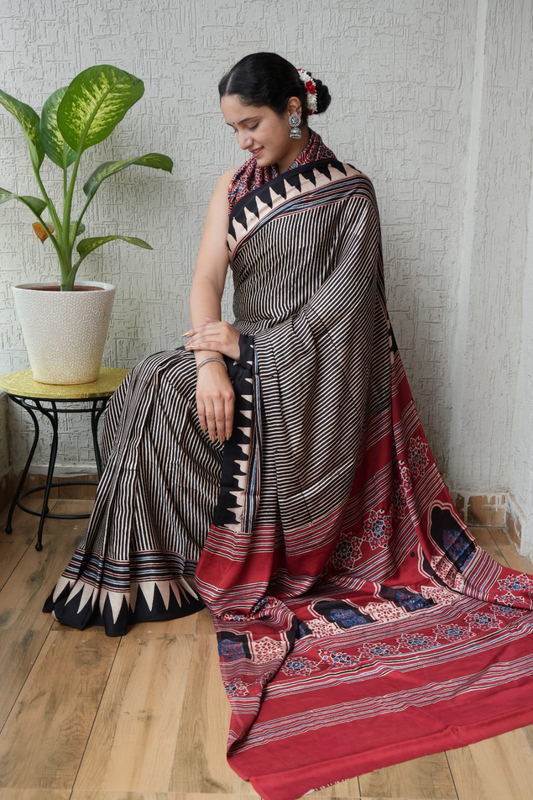 Pure Ajrakh Print Modal Silk Saree
