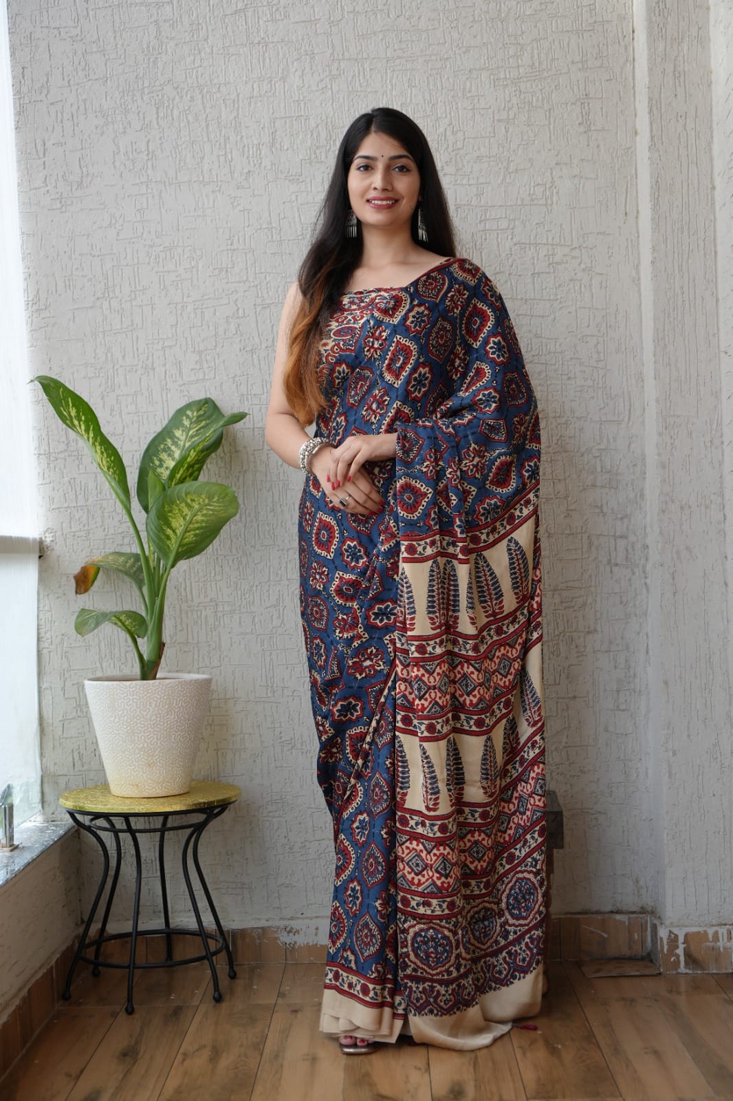 Pure Ajrakh Print Modal Silk Saree