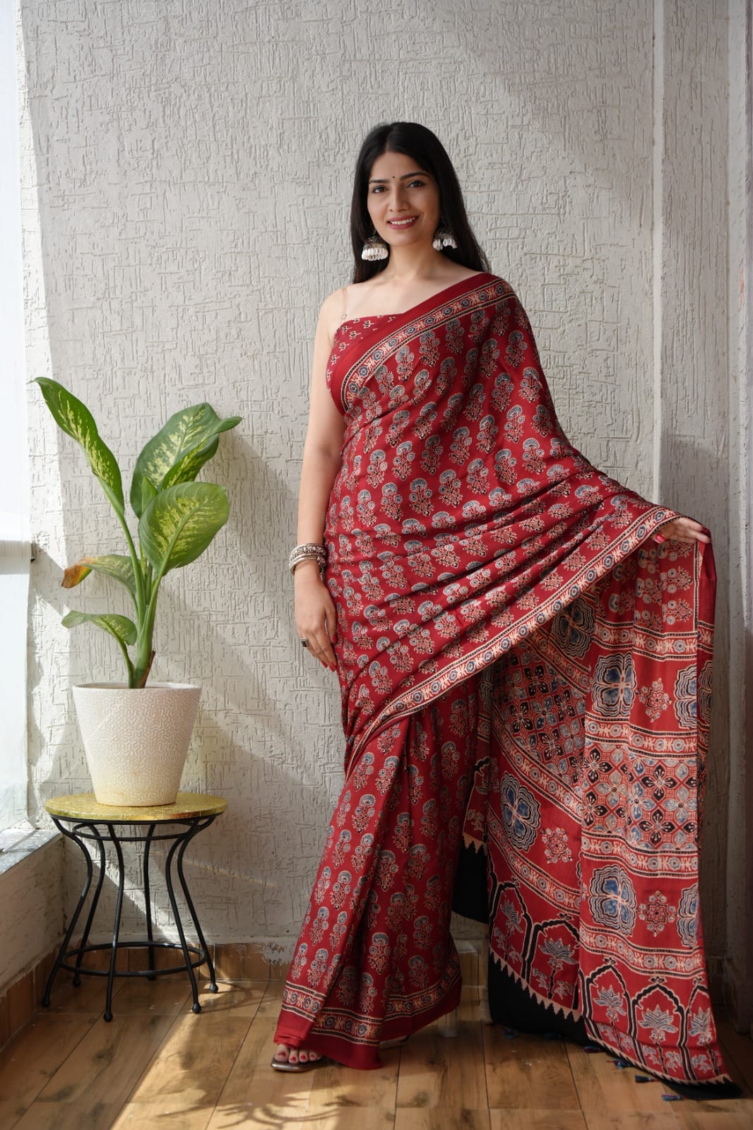 Pure Ajrakh Print Modal Silk Saree