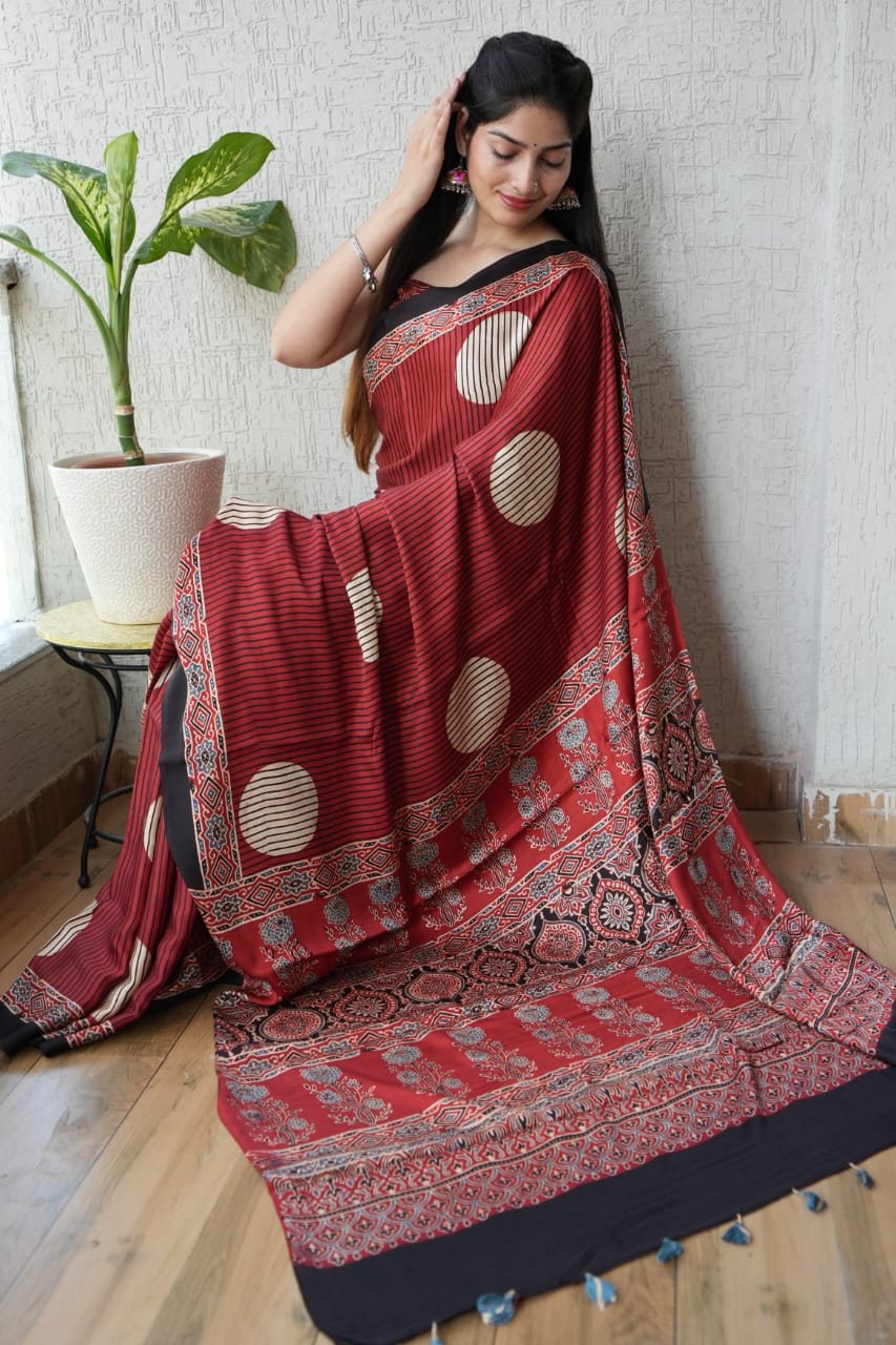 Pure Ajrakh Print Modal Silk Saree