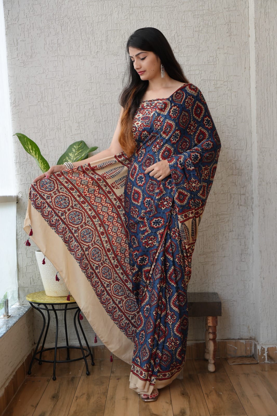 Pure Ajrakh Print Modal Silk Saree