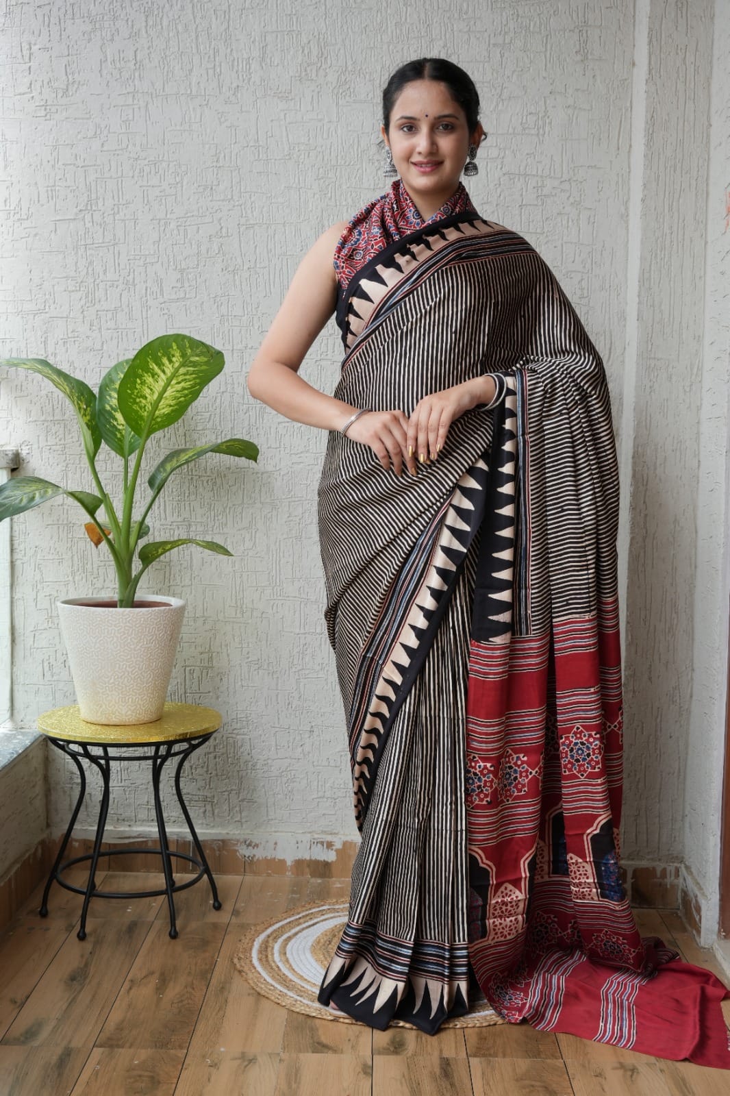 Pure Ajrakh Print Modal Silk Saree