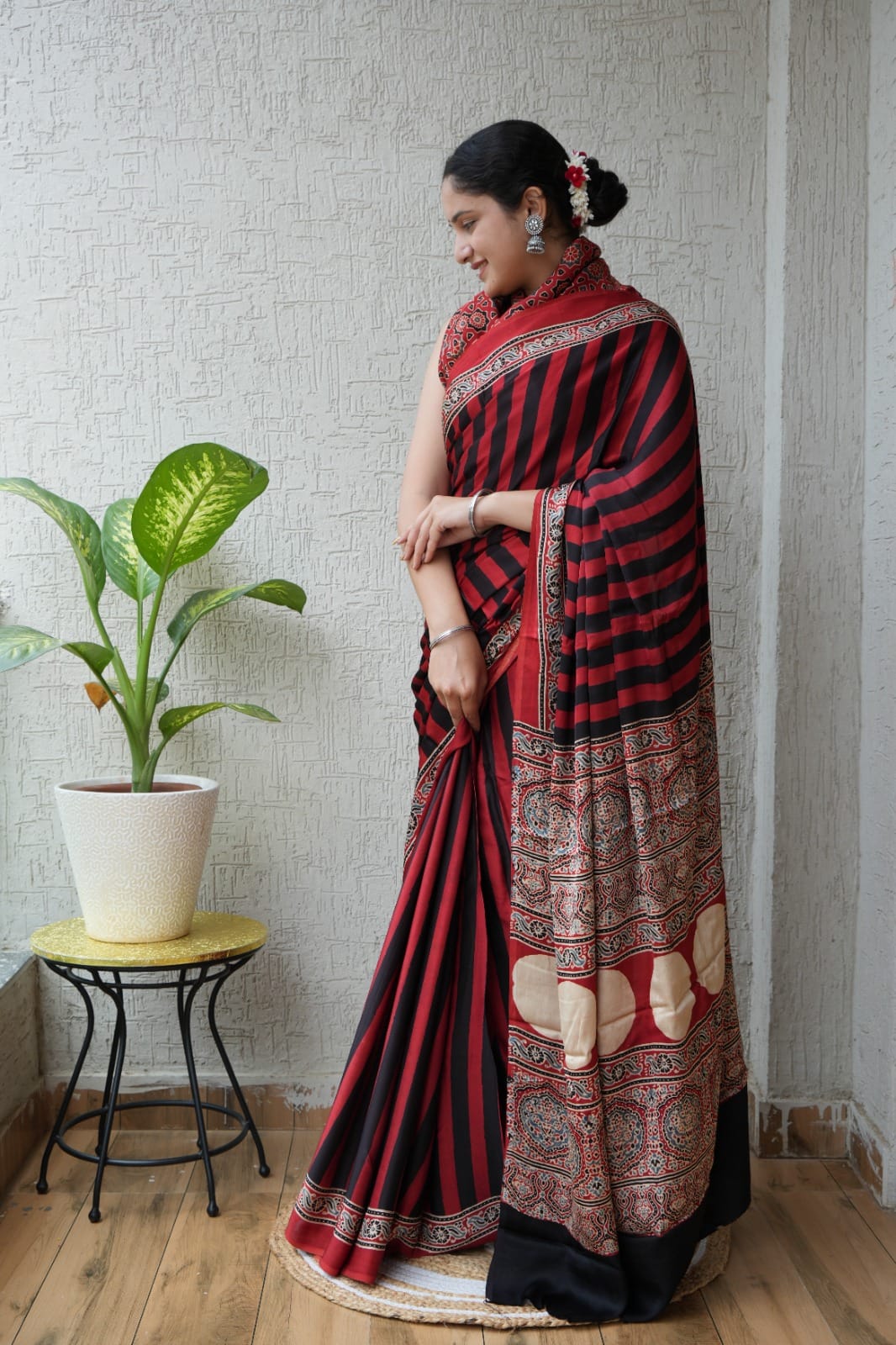 Pure Ajrakh Print Modal Silk Saree