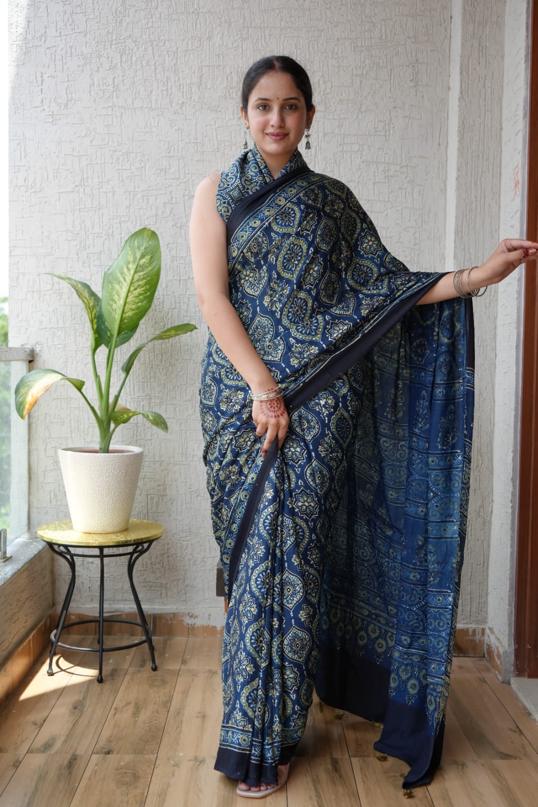 Pure Ajrakh Print Modal Silk Saree